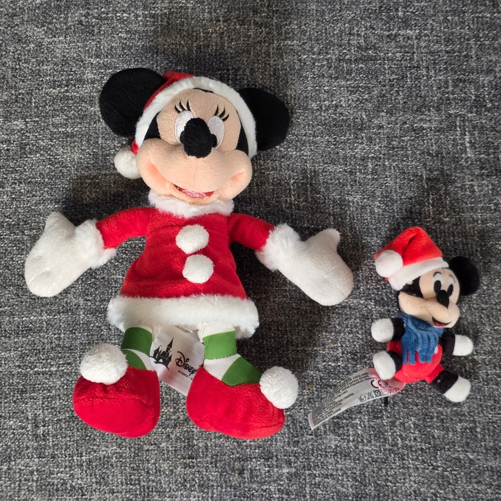 Disney Parks Minnie Mouse Holiday Plush & Mickey Micro Teenie Santa Bundle 9in
